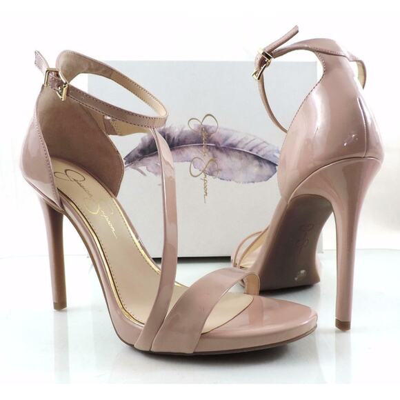 Jessica Simpson Rayli Ankle Strap Sandal Heels Nude Blush Patent Size 10 - Picture 2 of 6